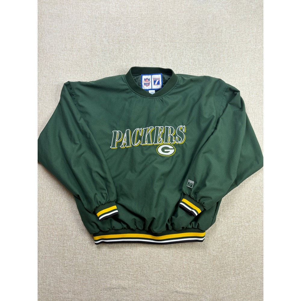 Vintage Green Bay Packers Logo 7 Game Day Windbreaker Pullover Mens Large Green
